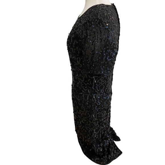 NWT Vintage Principles Black Cocktail Dress Silk Sequin Short Sleeve Sheer Back - Picture 9 of 16